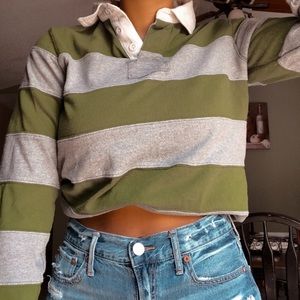 green and grey striped shirt (looks cute cropped!)